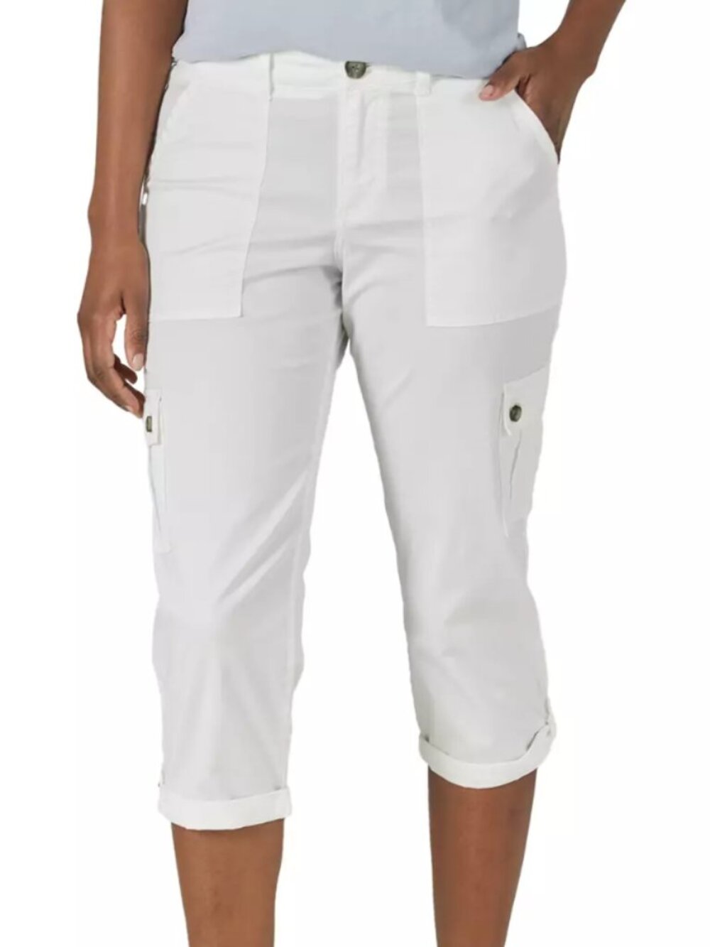 *Lee Women's White Ultra Lux Comfort Flex-To-Go Cargo Capri Pants*